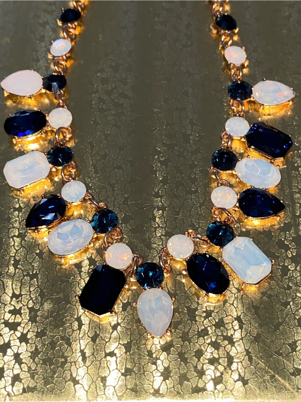 NWT Olivia Welles 14K Gold-Plated Navy and Opal Statement Necklace